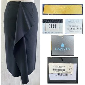 LANVIN Black Wool Pencil Skirt w/ Back Ruffle NEW